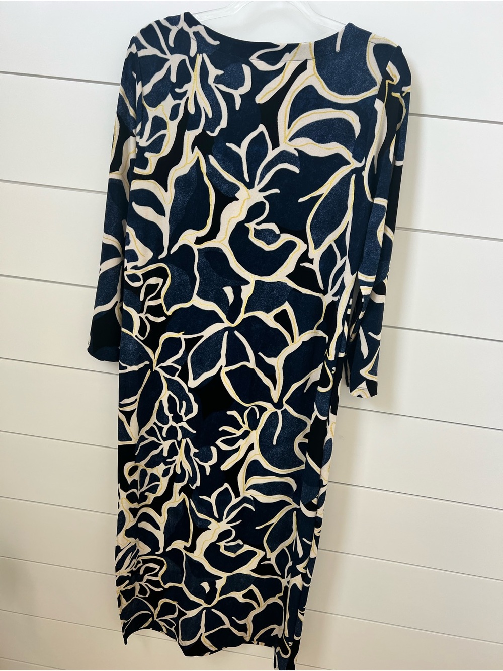 Chicos Travelers Elegant Navy and Cream Floral Maxi Dress